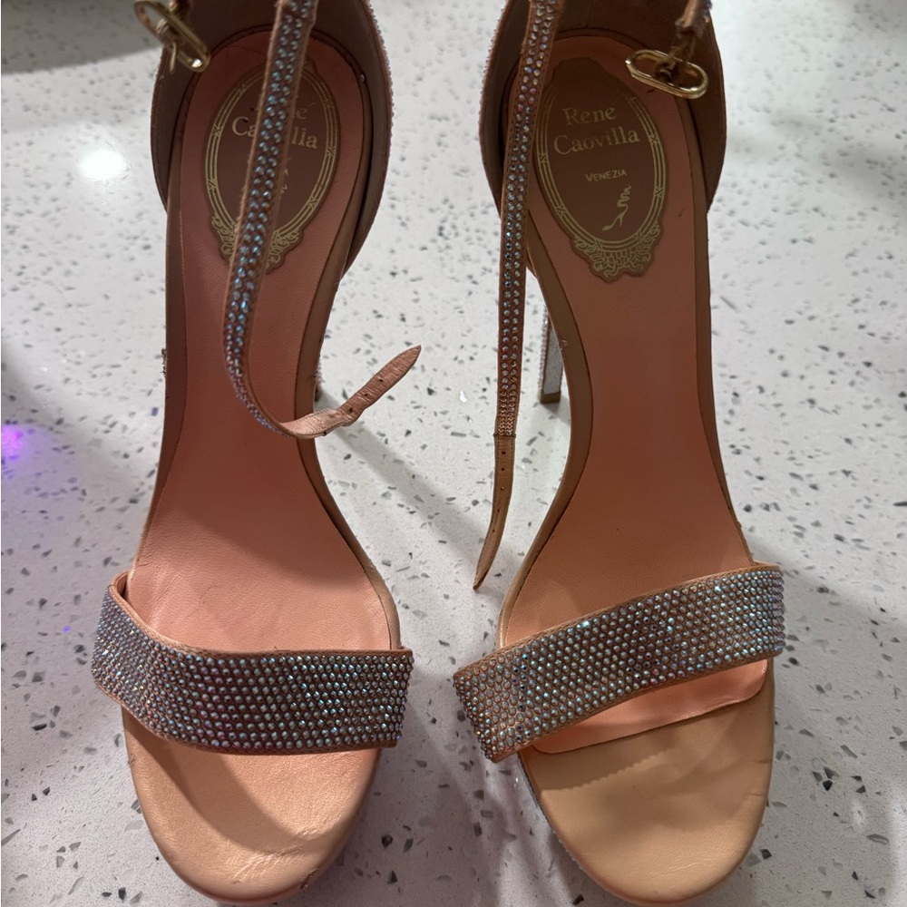 René Caovilla Crystal Heels Nude Pink Size 38
(Made in Italy)